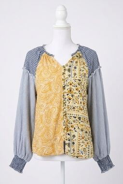 NEW OLI & HALI patchwork peasant top in honey & blue